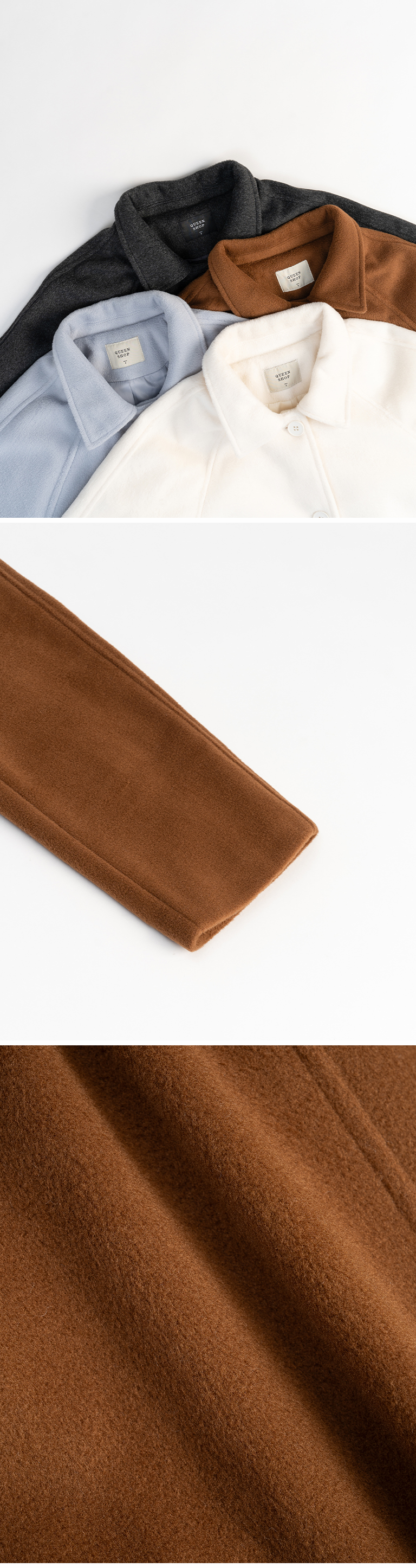 ウールブレンドボタンショートジャケット ブルー