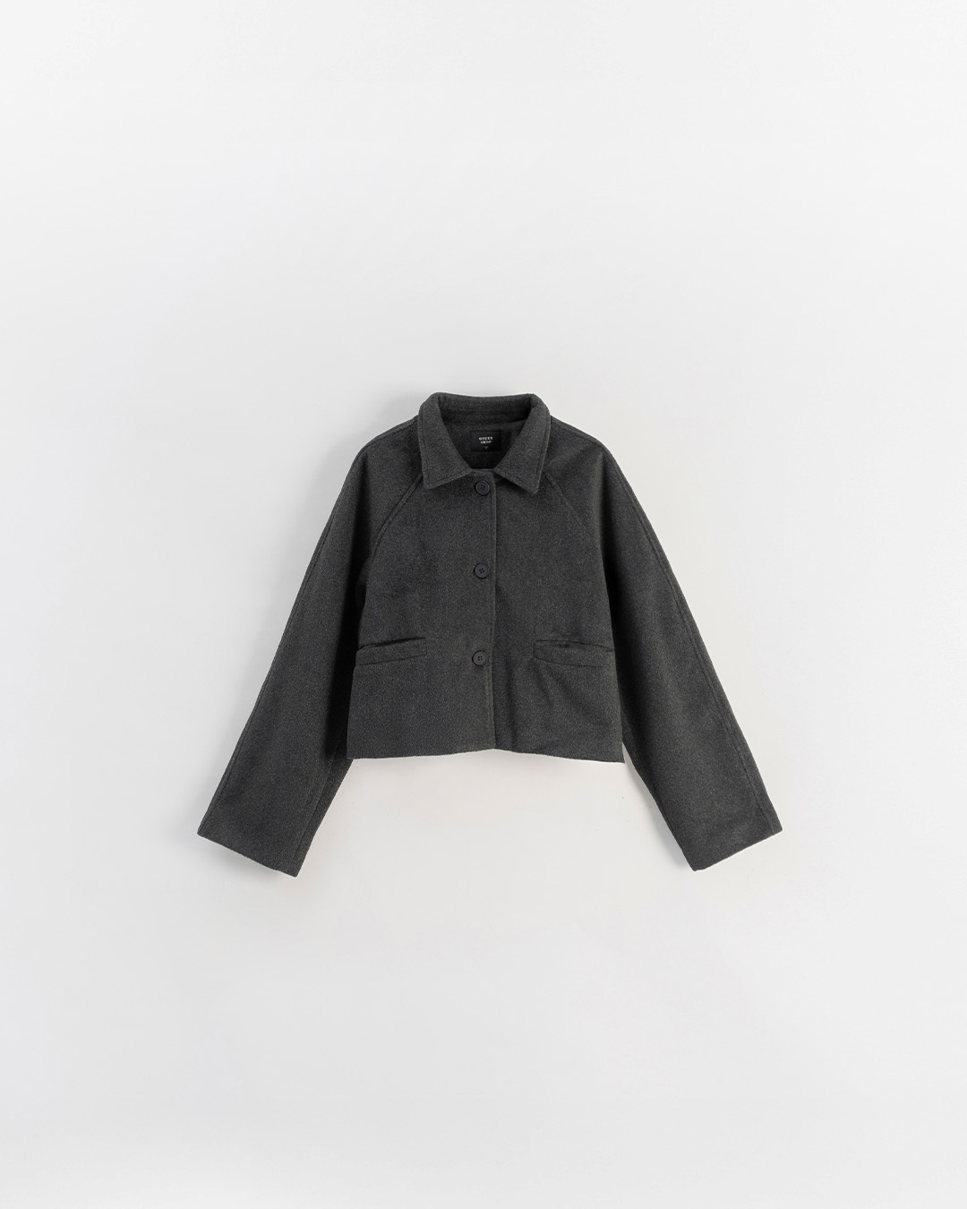 ウールブレンドボタンショートジャケット ダークグレー