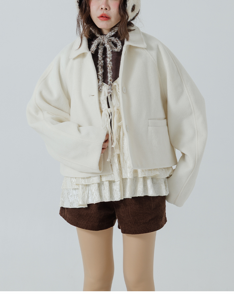 ウールブレンドボタンショートジャケット オフホワイト
