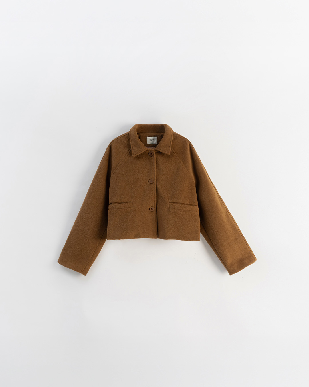 ウールブレンドボタンショートジャケット ブラウン