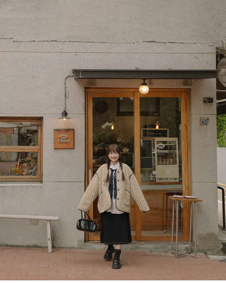 配色ハート柄ボアジャケット