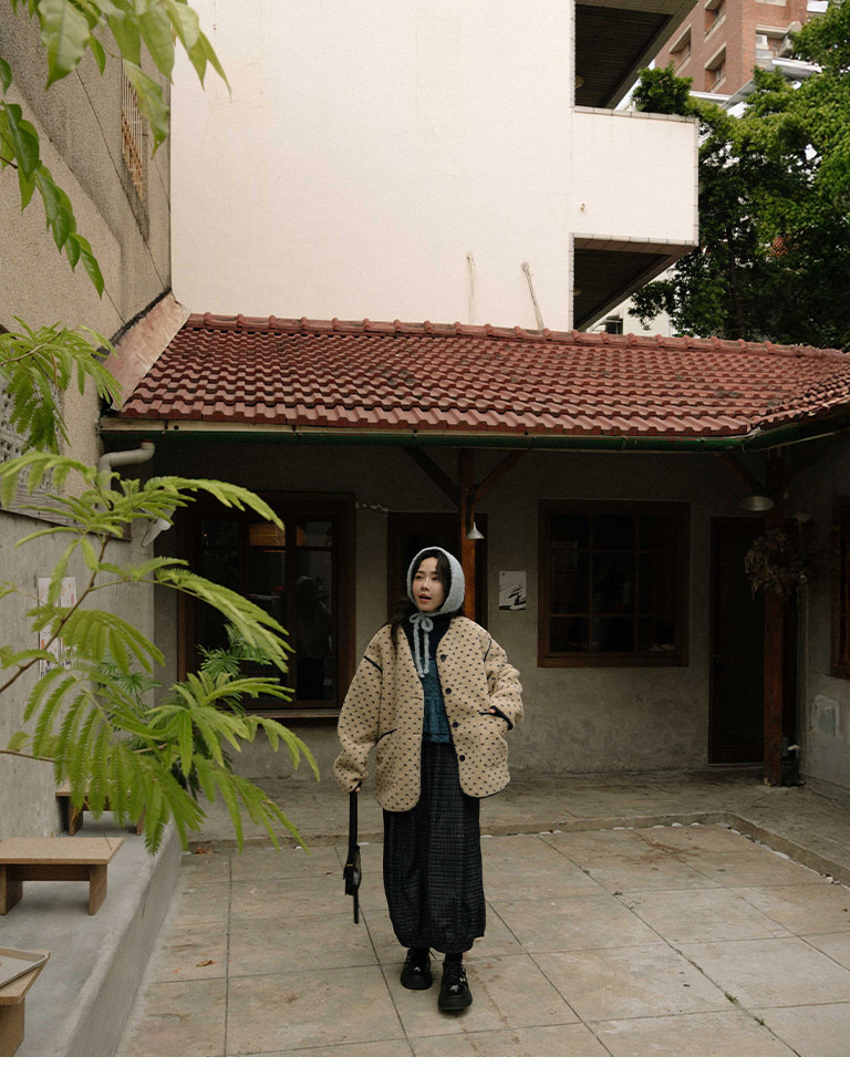 配色ハート柄ボアジャケット