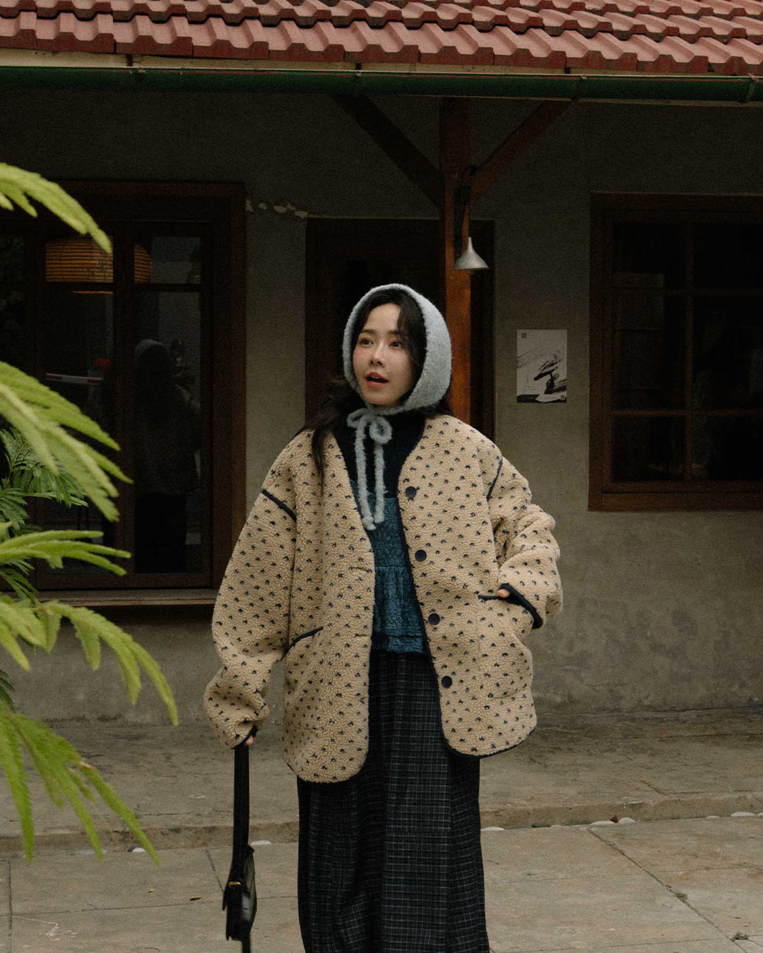 配色ハート柄ボアジャケット