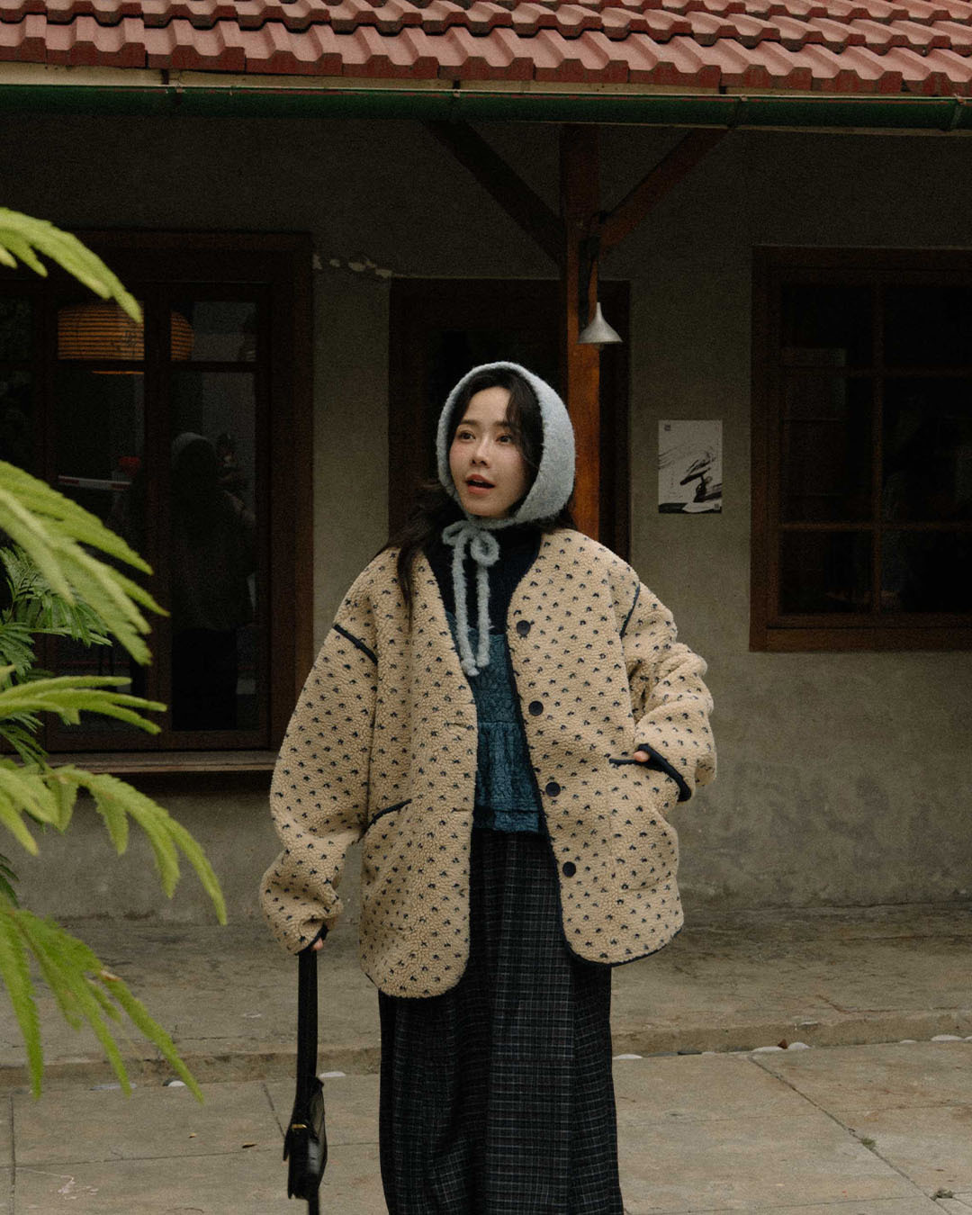 配色ハート柄ボアジャケット