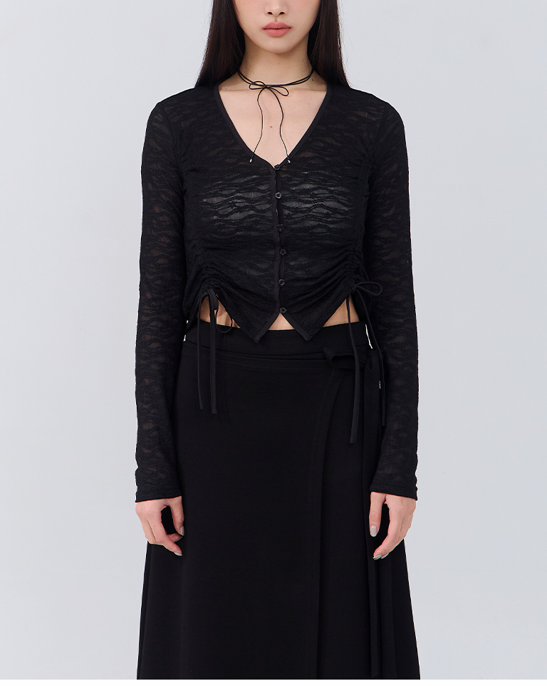 透かし編みクロップドドロストトップス 2色展開