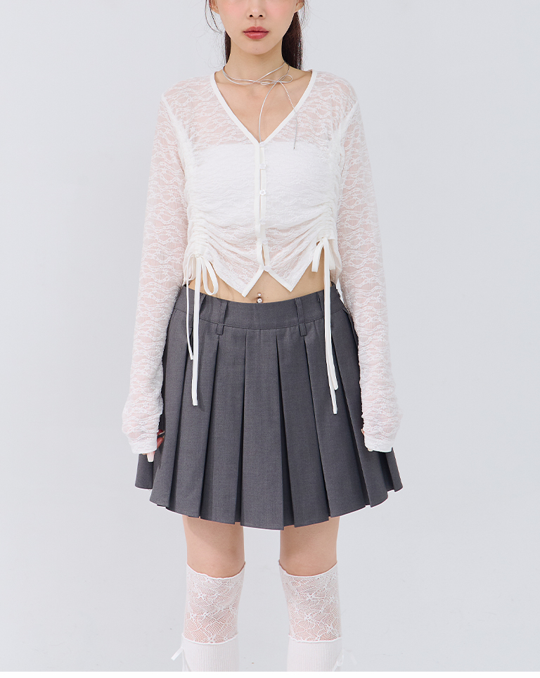 透かし編みクロップドドロストトップス 2色展開