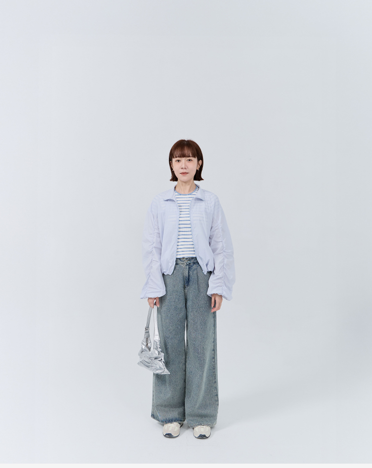 無地スタンドカラー袖ギャザージャケット 3色展開