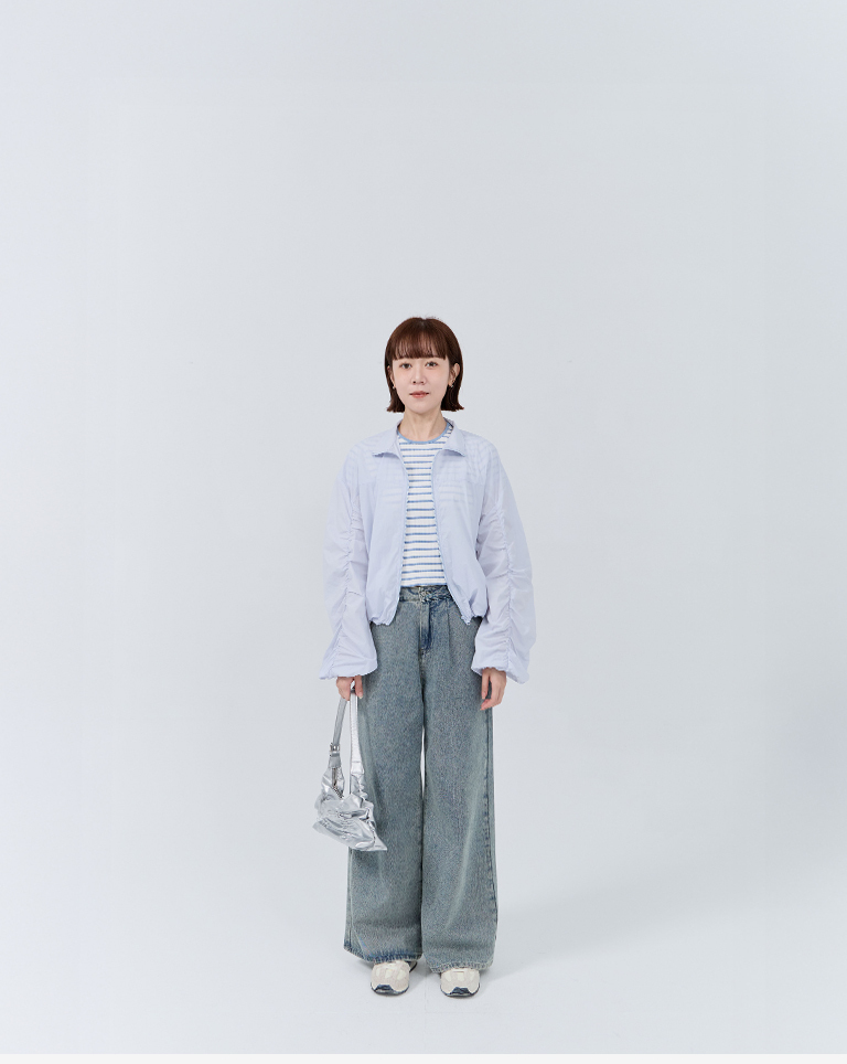 無地スタンドカラー袖ギャザージャケット 3色展開