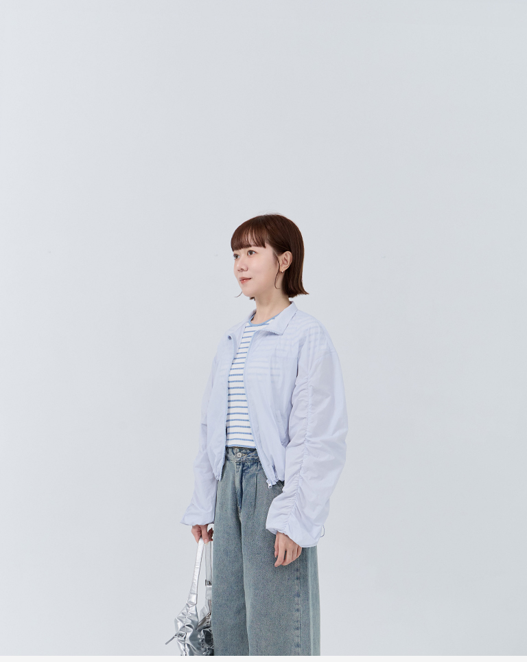 無地スタンドカラー袖ギャザージャケット 3色展開