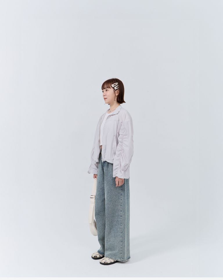 無地スタンドカラー袖ギャザージャケット 3色展開