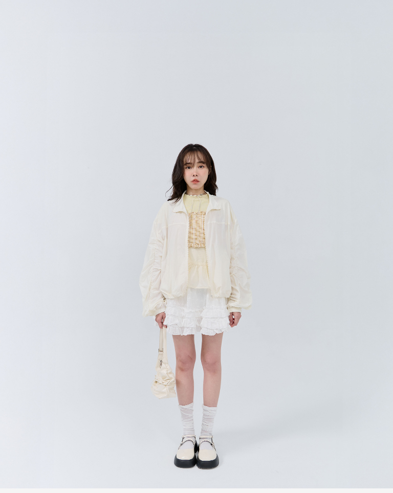 無地スタンドカラー袖ギャザージャケット 3色展開