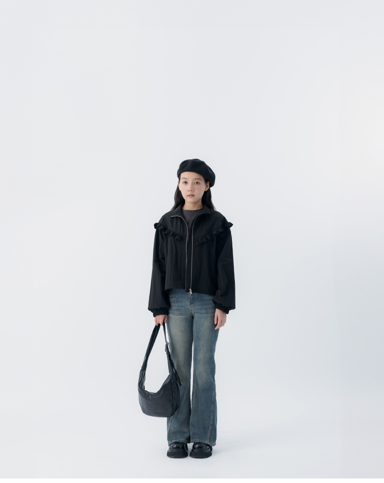 春8商未收到---フリル シャーリングジャケット 3色展開