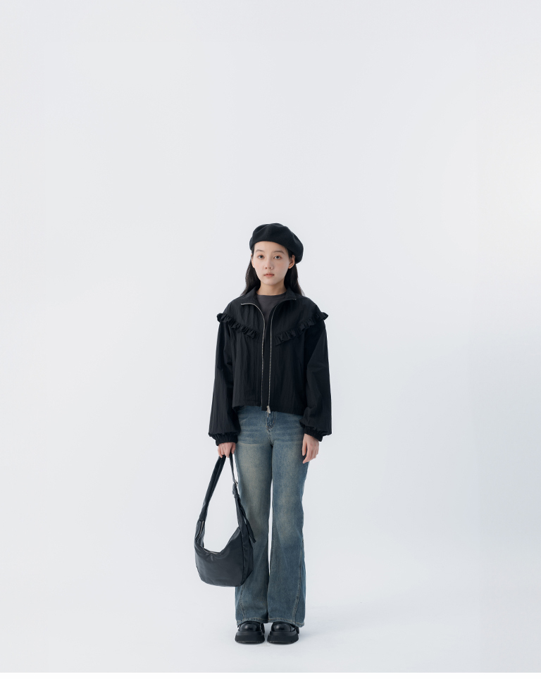 春8商未收到---フリル シャーリングジャケット 3色展開