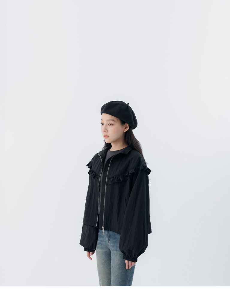 春8商未收到---フリル シャーリングジャケット 3色展開