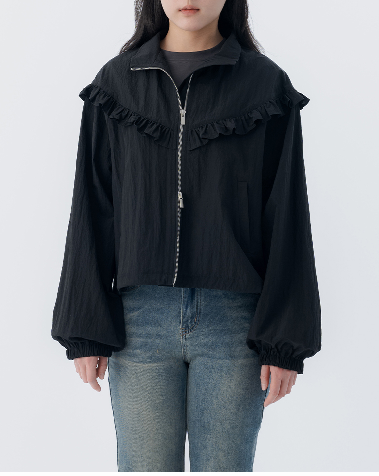 春8商未收到---フリル シャーリングジャケット 3色展開