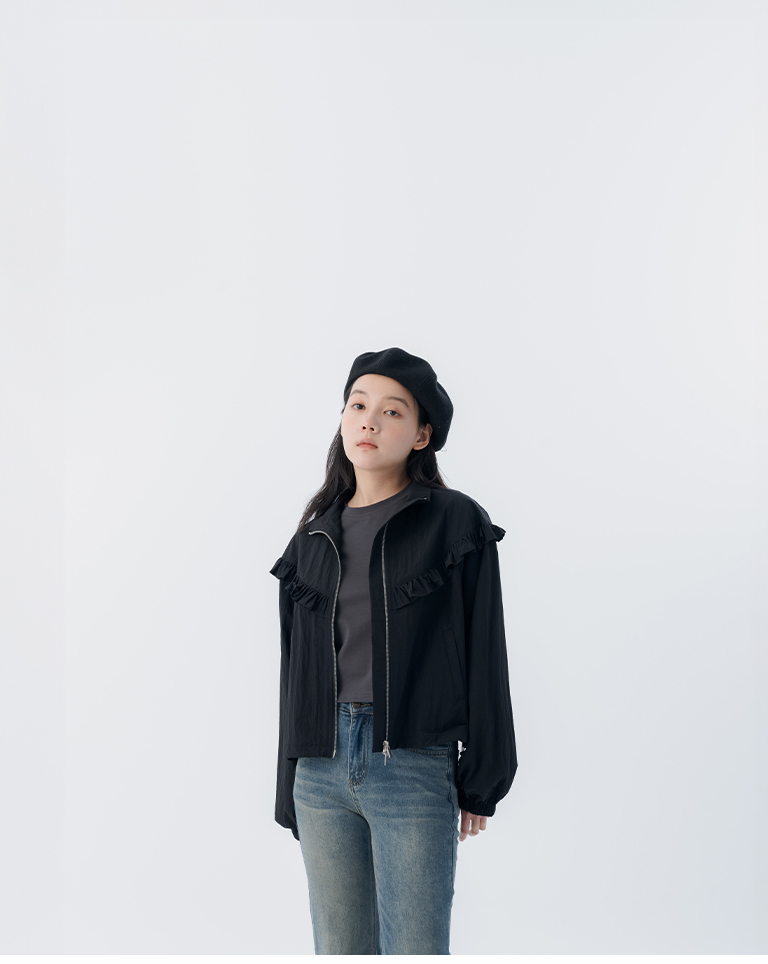 春8商未收到---フリル シャーリングジャケット 3色展開