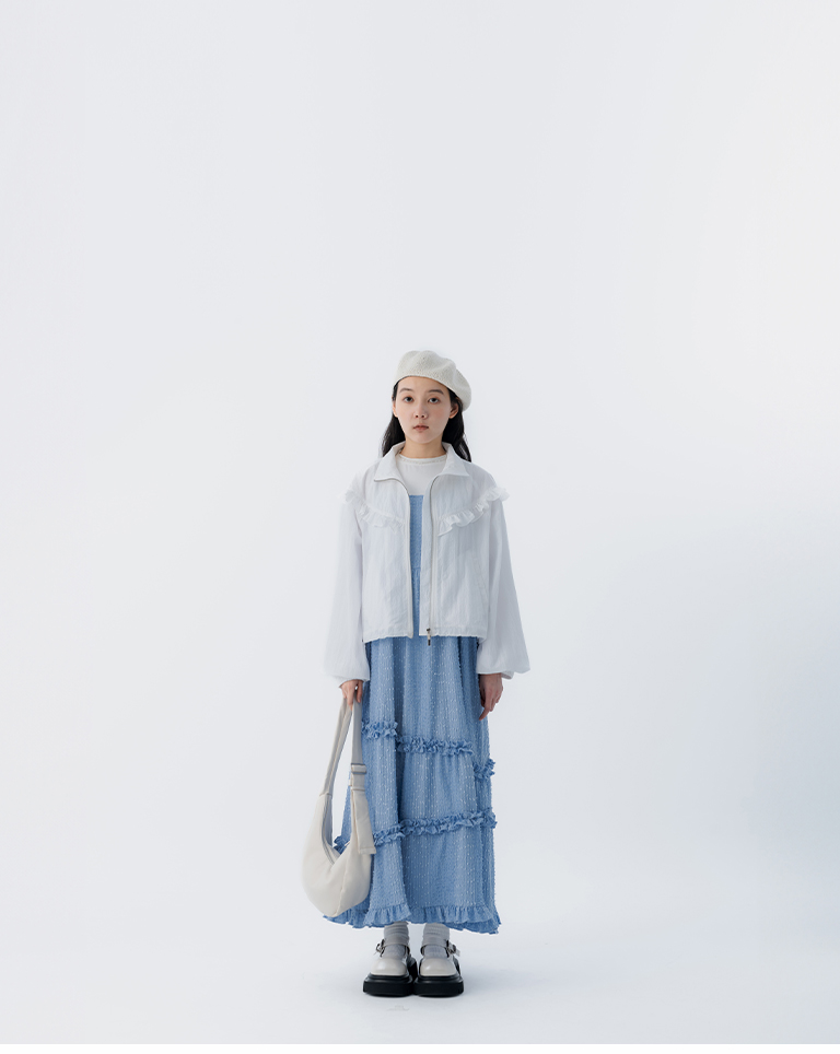春8商未收到---フリル シャーリングジャケット 3色展開