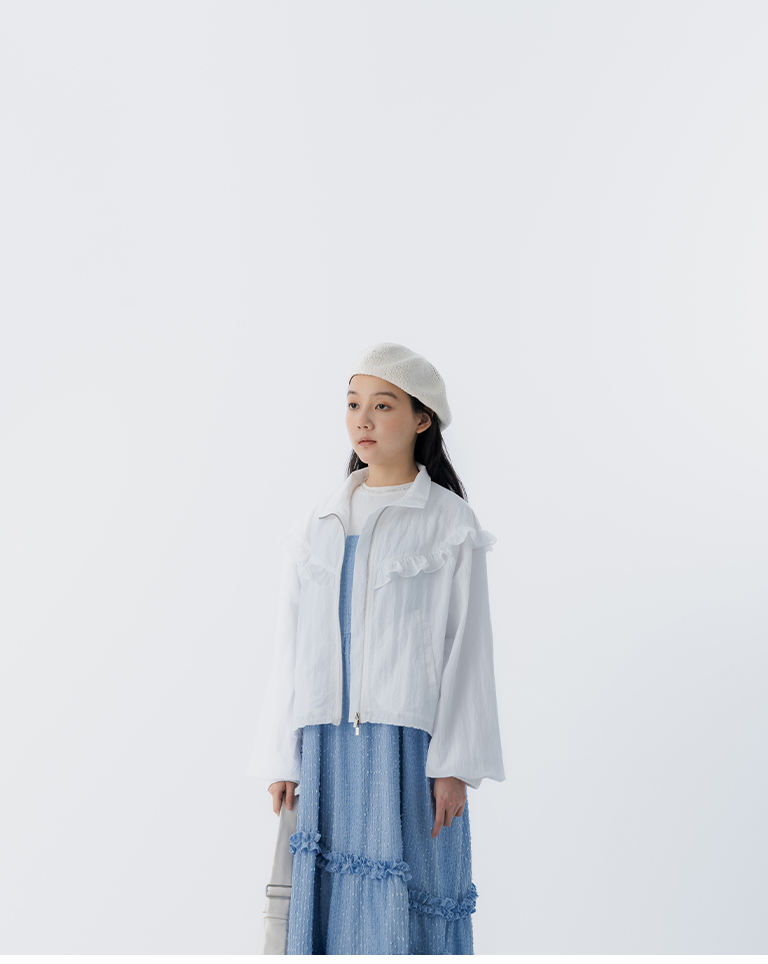 春8商未收到---フリル シャーリングジャケット 3色展開