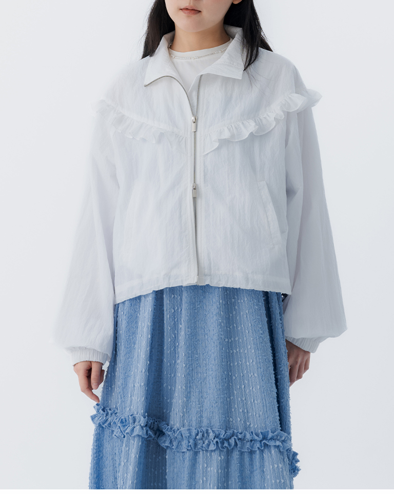 春8商未收到---フリル シャーリングジャケット 3色展開