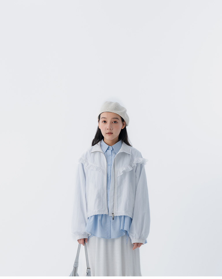 春8商未收到---フリル シャーリングジャケット 3色展開