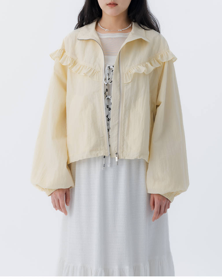 春8商未收到---フリル シャーリングジャケット 3色展開