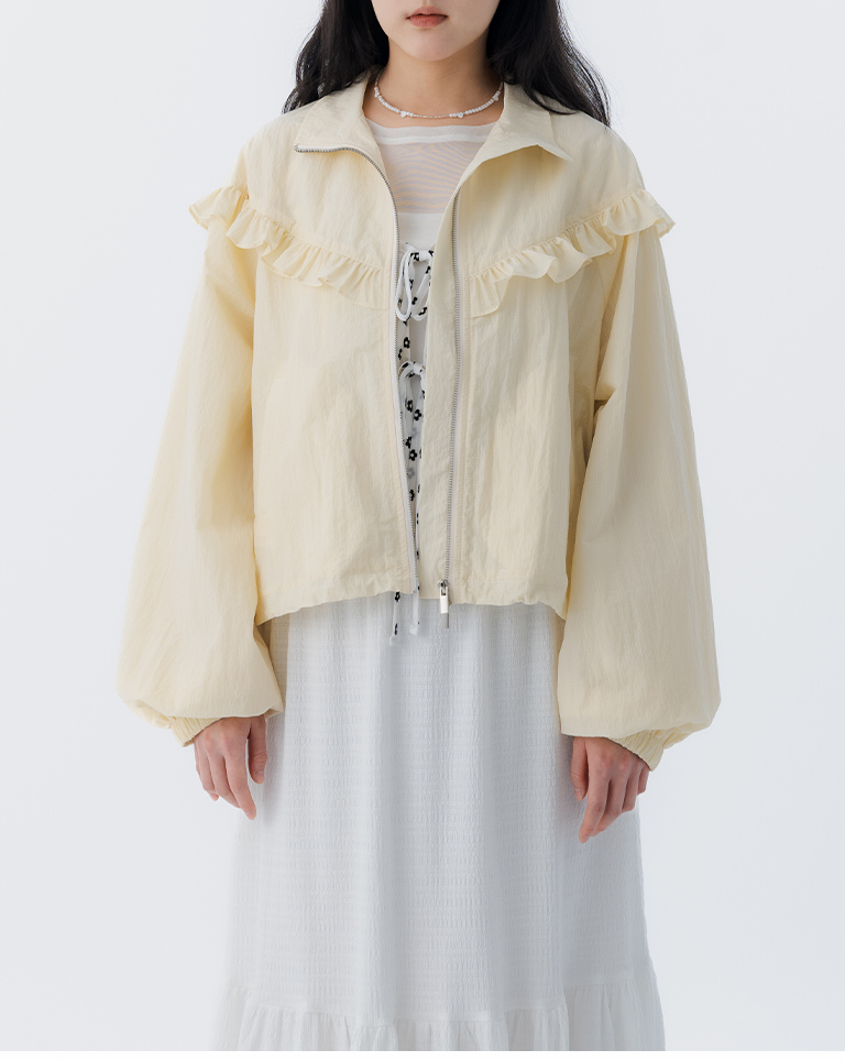 春8商未收到---フリル シャーリングジャケット 3色展開