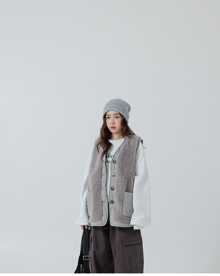 キルティング×ボアベスト  3色展開