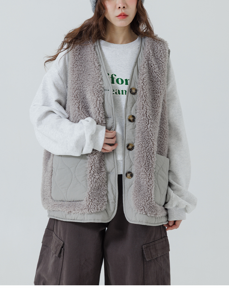 キルティング×ボアベスト  3色展開