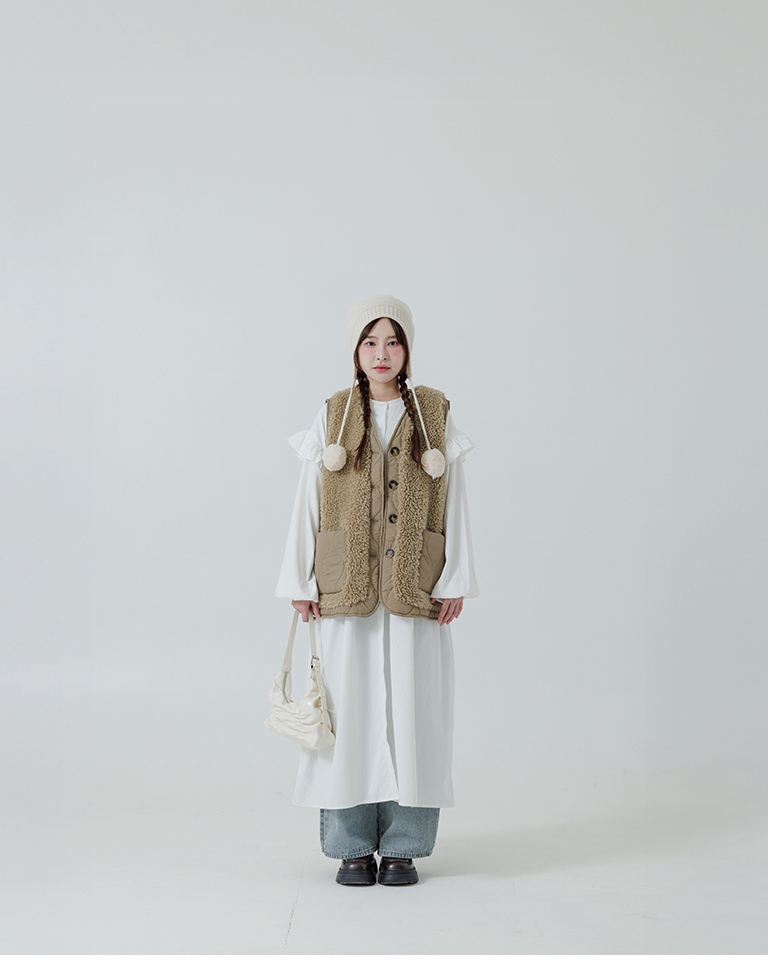 キルティング×ボアベスト  3色展開