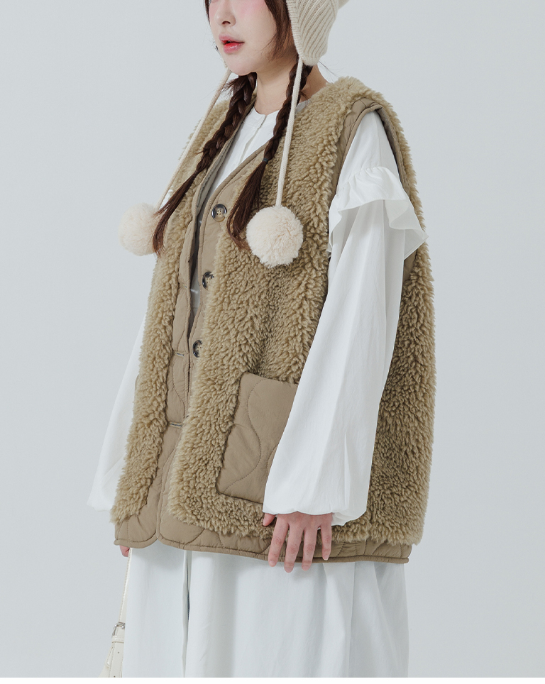 キルティング×ボアベスト  3色展開