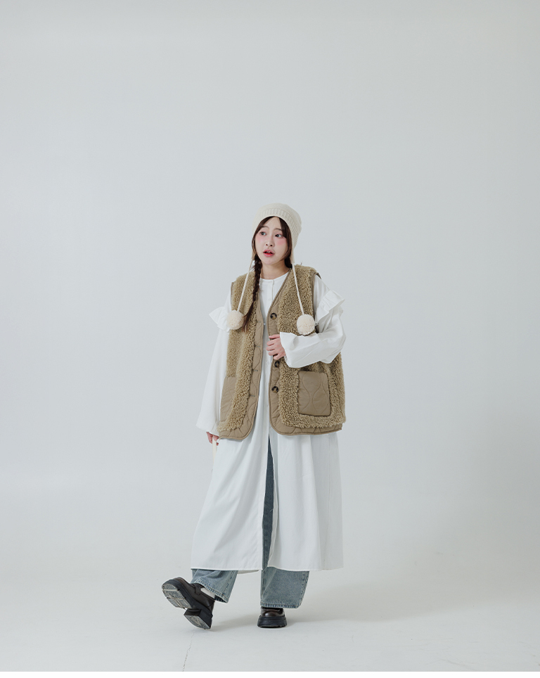 キルティング×ボアベスト  3色展開