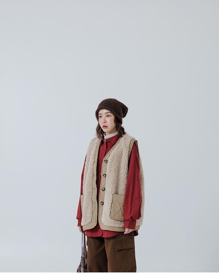 キルティング×ボアベスト  3色展開