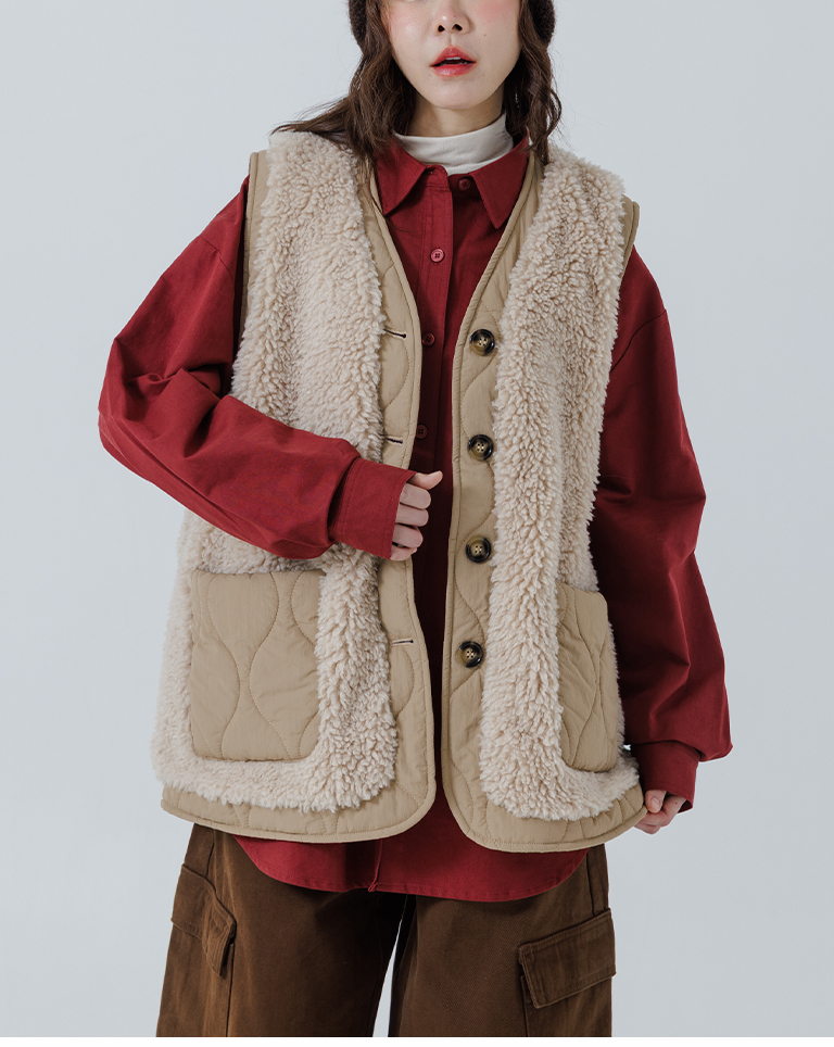 キルティング×ボアベスト  3色展開