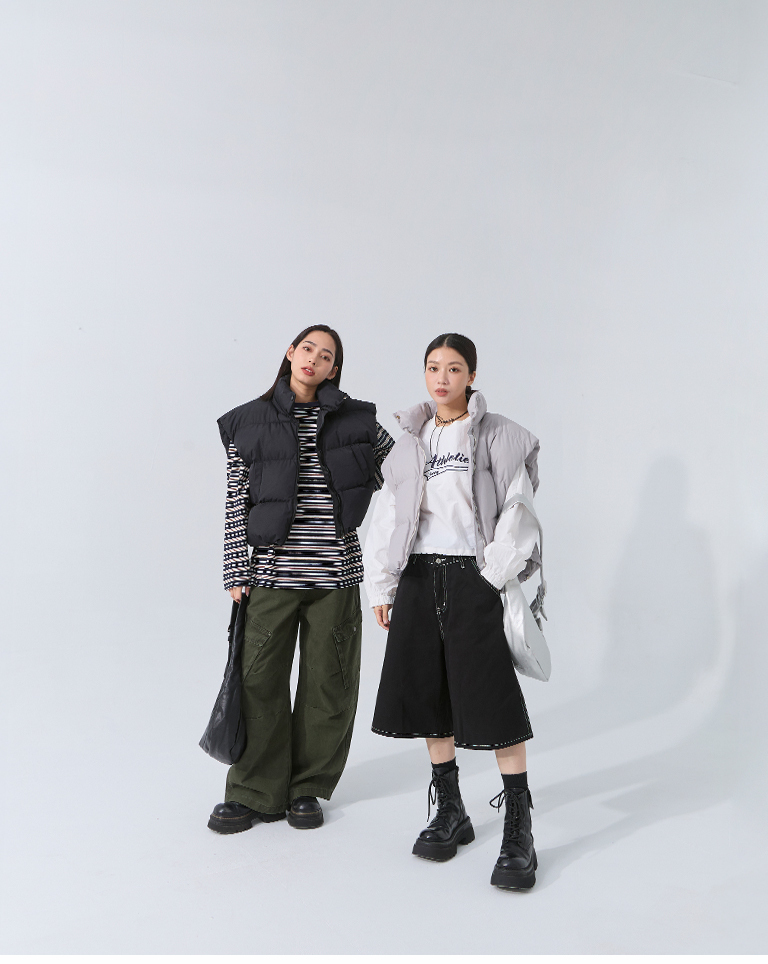 冬1尚未收到---ドローストリング中綿ベスト 2色展開