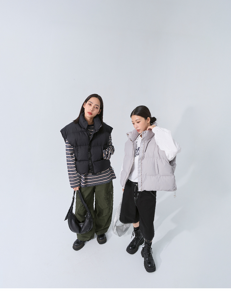 冬1尚未收到---ドローストリング中綿ベスト 2色展開