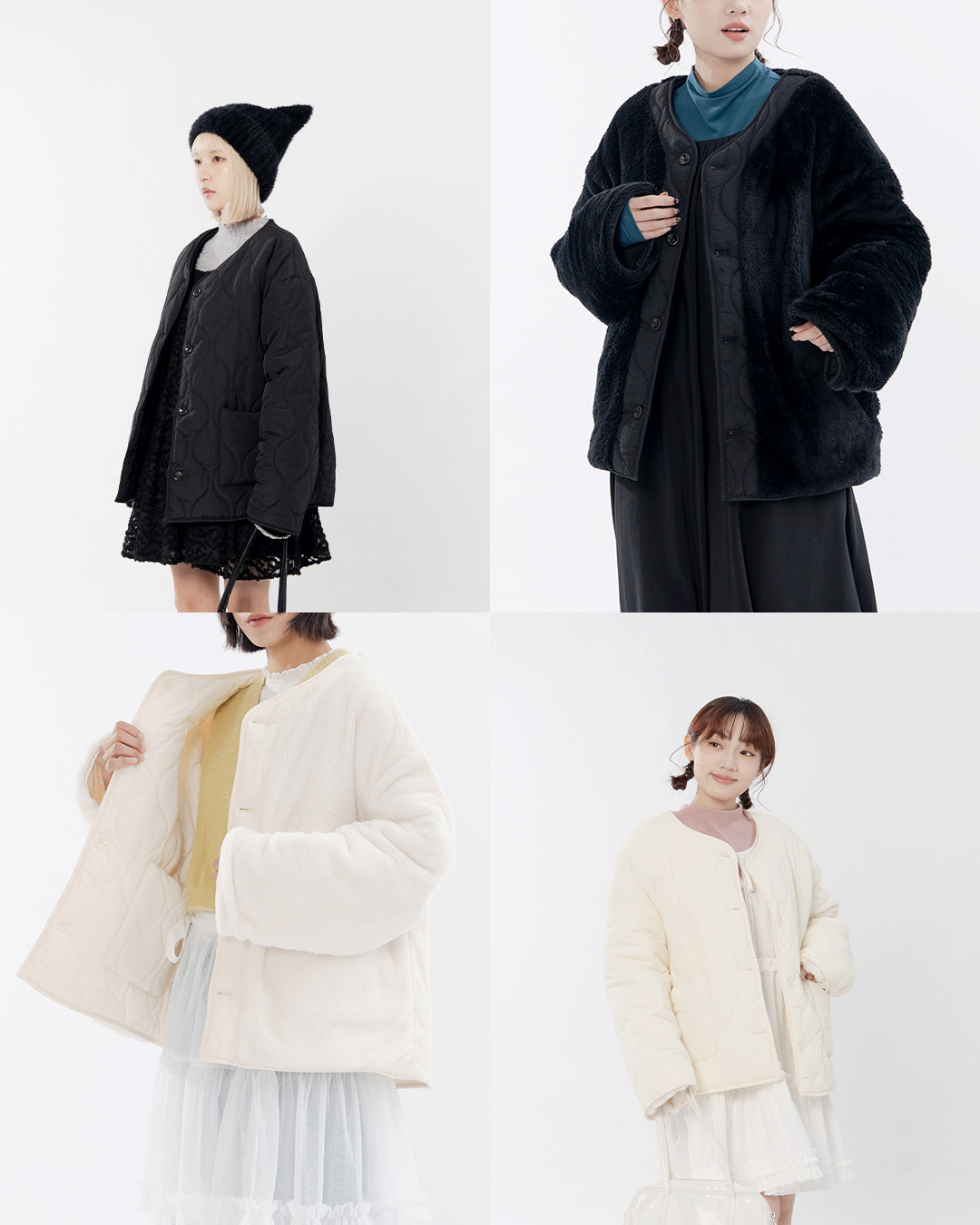 冬7尚未到---キルティングリバーシブル中綿ジャケット 2色展開