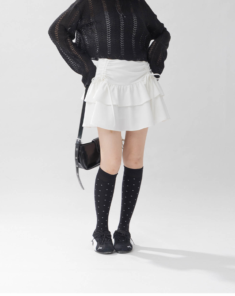 ドローストリングケーキミニスカート　2色展開