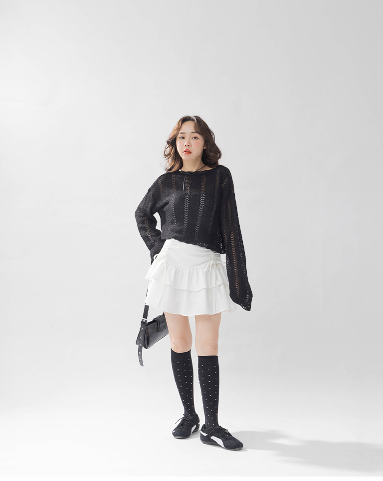 ドローストリングケーキミニスカート　2色展開