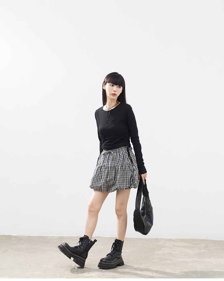 チェック柄バルーンミニスカート 2色展開