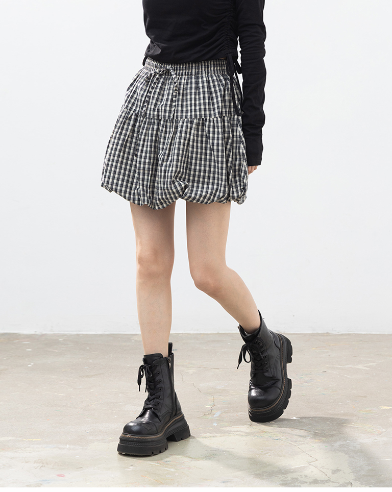 チェック柄バルーンミニスカート 2色展開