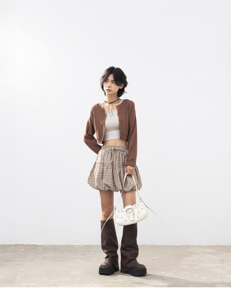 チェック柄バルーンミニスカート 2色展開