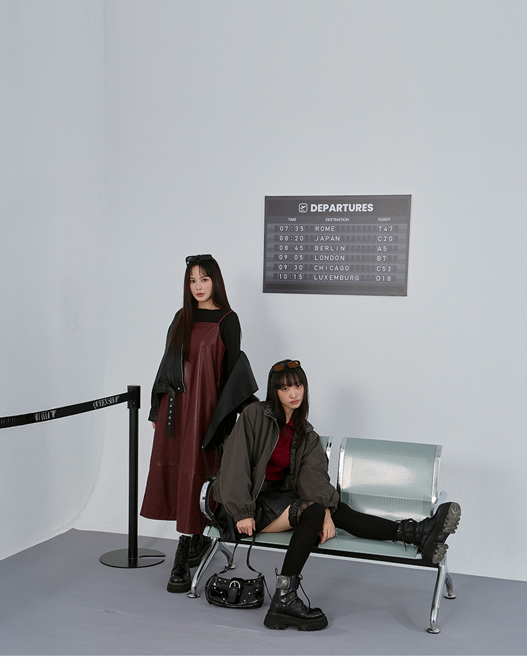 プリーツステッチレザースカート  2色展開