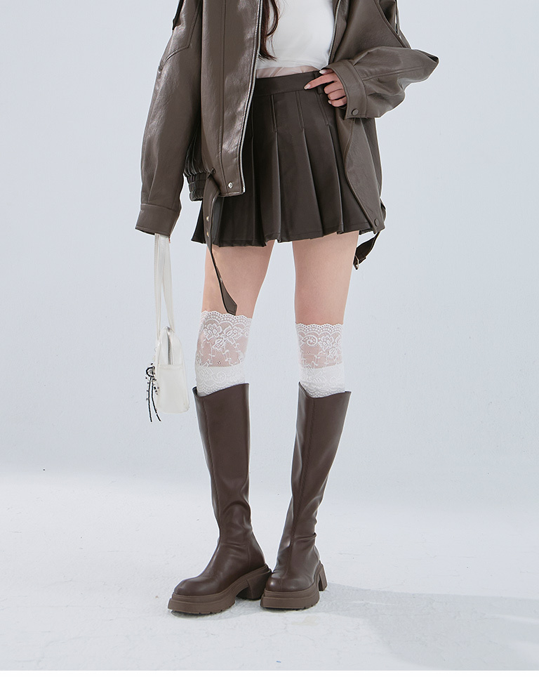 プリーツステッチレザースカート  2色展開