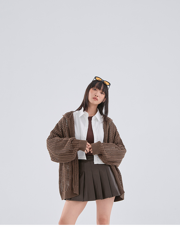 プリーツステッチレザースカート  2色展開