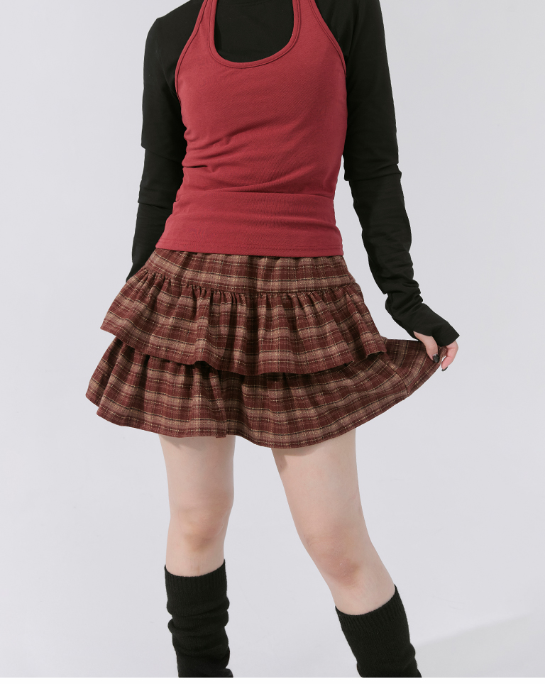 チェックフリルショートスカート 3色展開