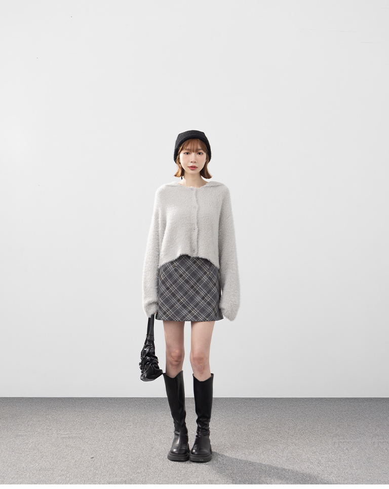 チェックウールミニスカート 2色展開