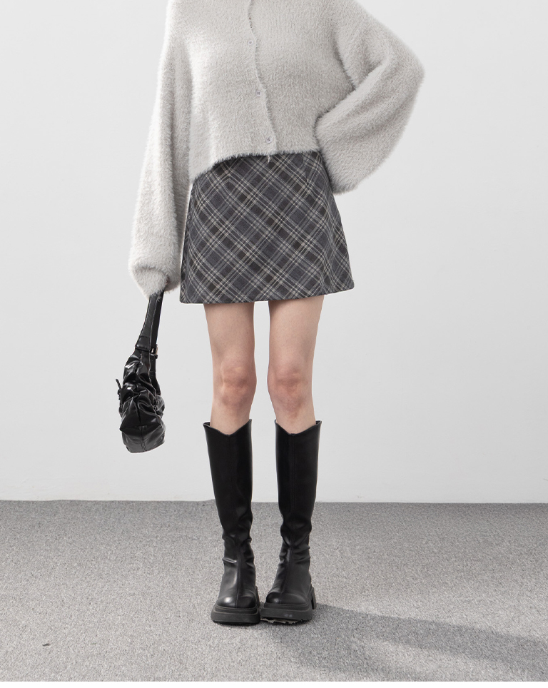 チェックウールミニスカート 2色展開