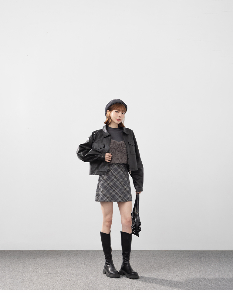 チェックウールミニスカート 2色展開