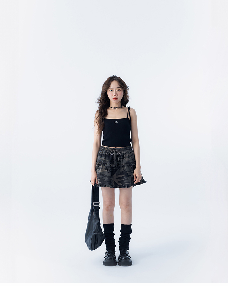 カモフラージュティアードミニスカート