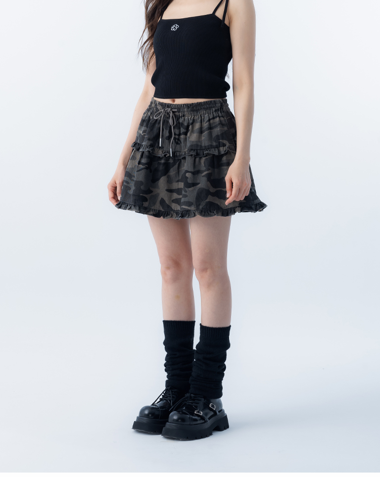 カモフラージュティアードミニスカート